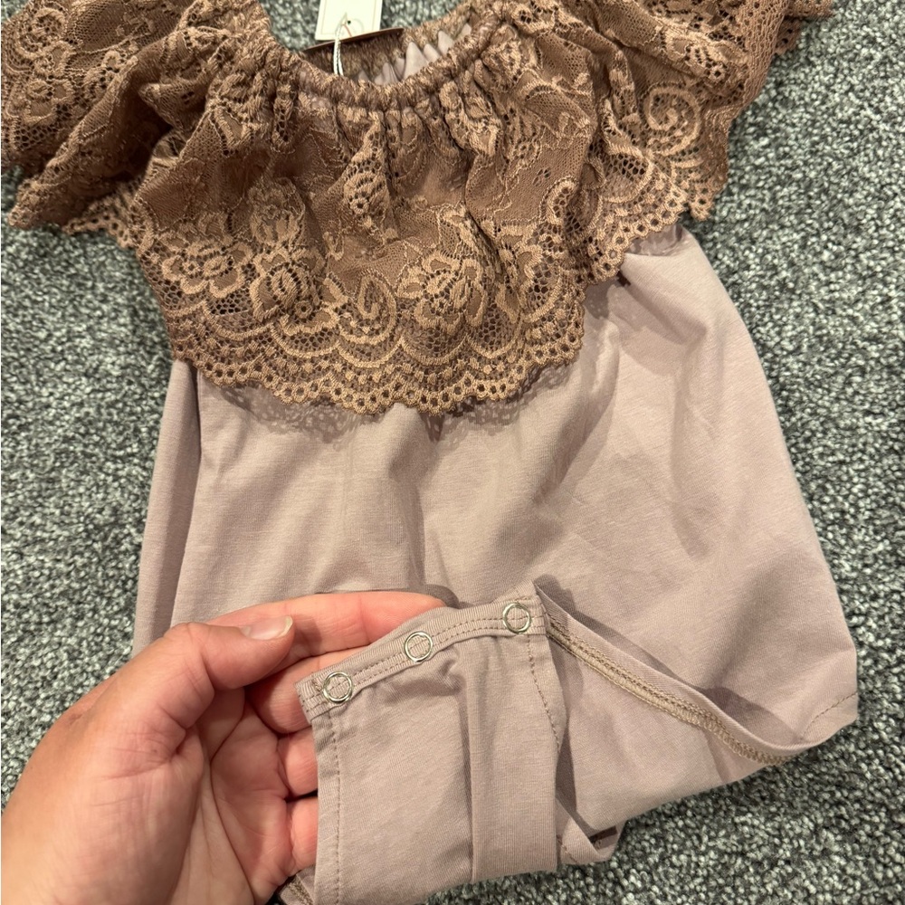 Mauve Lace Ruffle One Piece baileys blossoms - Picture 2 of 3